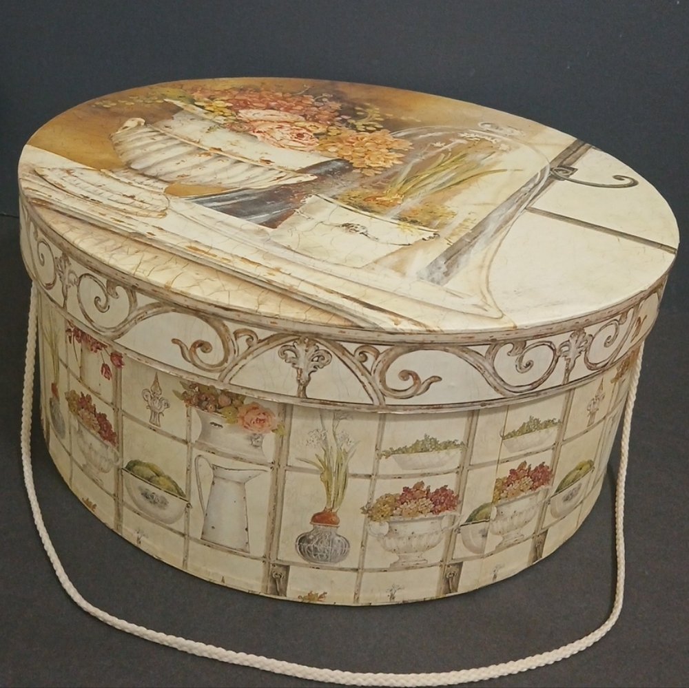 Kathryn White Art In Motion Vintage egant Floral Hat Box 15" X 6